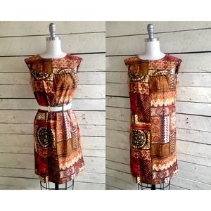 Batik print dress mid century tank shift
